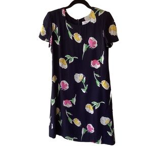 Talbots Petites Black Floral Colorful Mini Dress Made in USA Artsy 10P Rayon